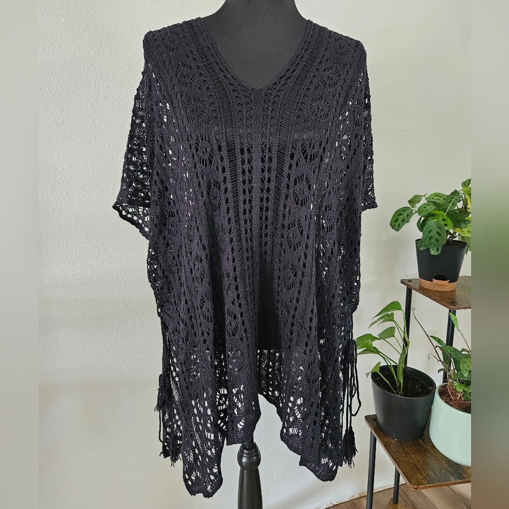 Black Knit Poncho Cover Up